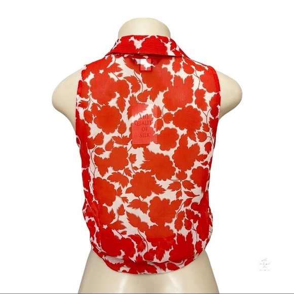 NEW Moda International Silk Red Floral Sleeveless Button Front Tie Waist Blouse‎ - Picture 4 of 7